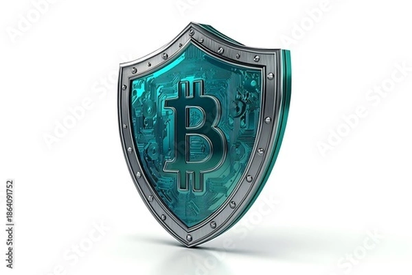 Obraz Secure Bitcoin shield with metallic border and circuit board design