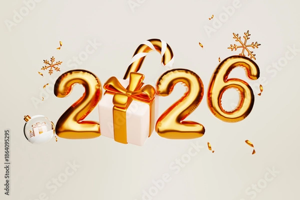Obraz Happy New Year 2026. 3D rendering.
