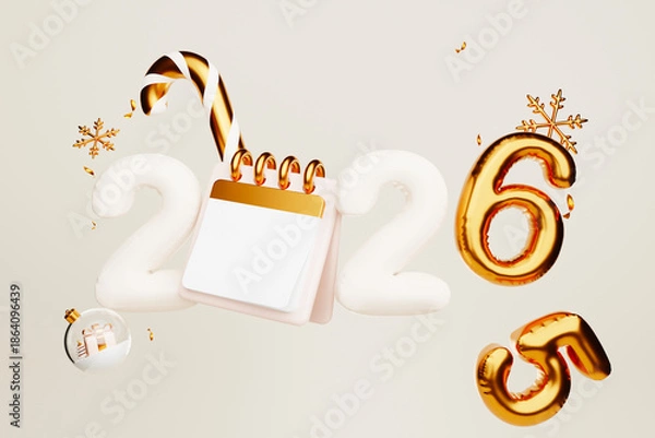 Obraz Happy New Year 2026. 3D rendering.