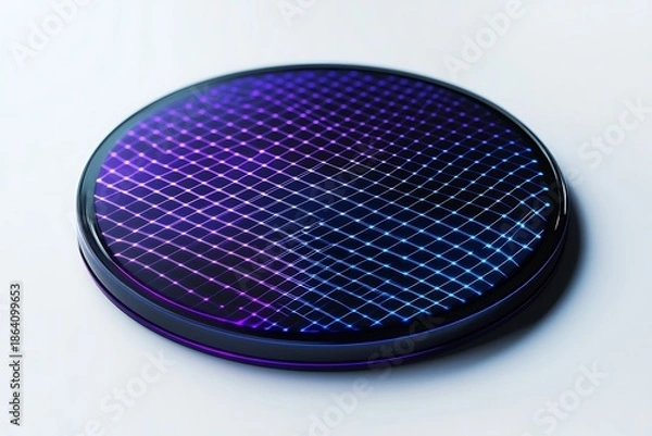 Obraz Glowing purple blue grid pattern on round modern technology device