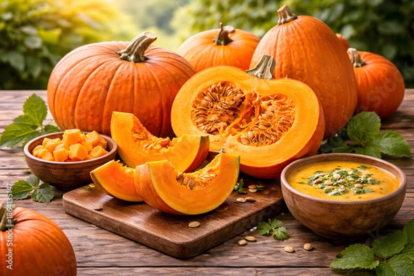 Obraz pumpkin on a wooden table