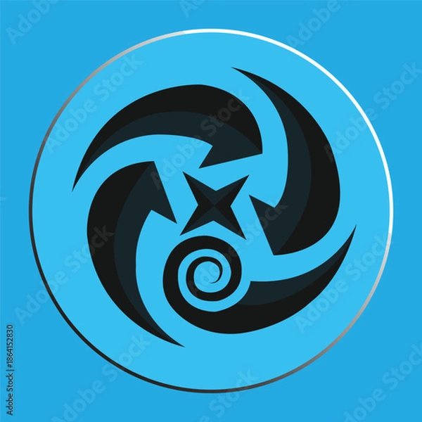 Fototapeta Abstract Circular Vector Logo with Blue Gradient and Black Swirl Elements
