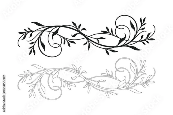 Fototapeta Elegant scrolling floral design elements