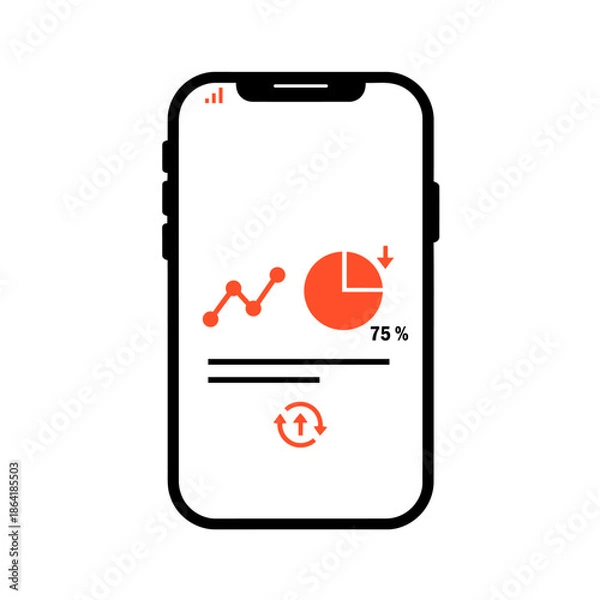 Obraz Phone displaying data analytics isolated on white background