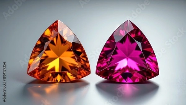 Obraz Vibrant Orange and Pink Triangular Gems on Smooth Surface