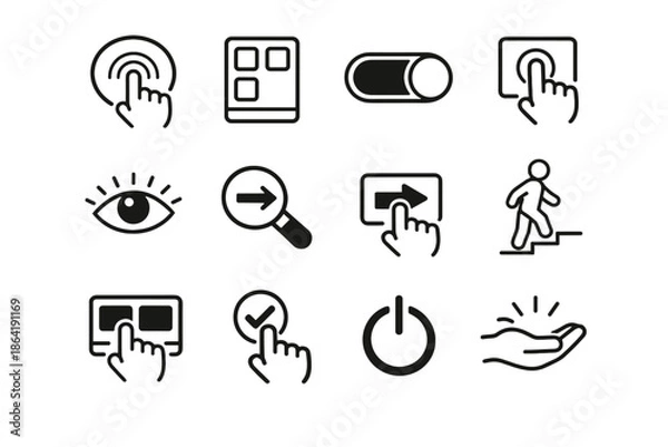 Obraz Senior icons interaction elder button tap vector design comfort tech ease icon