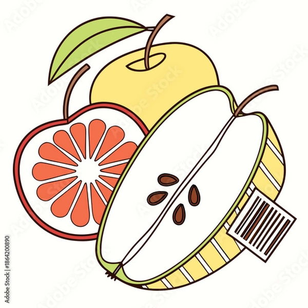 Obraz Organic Fruit Icons Designed with Barcode Stripe Patterns