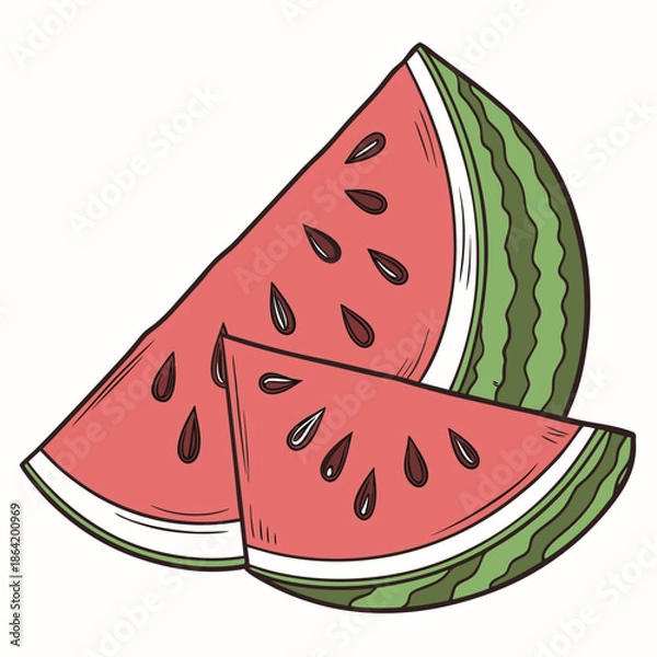 Obraz Refreshing Watermelon Slice Vector Illustration with Seeds for Summer