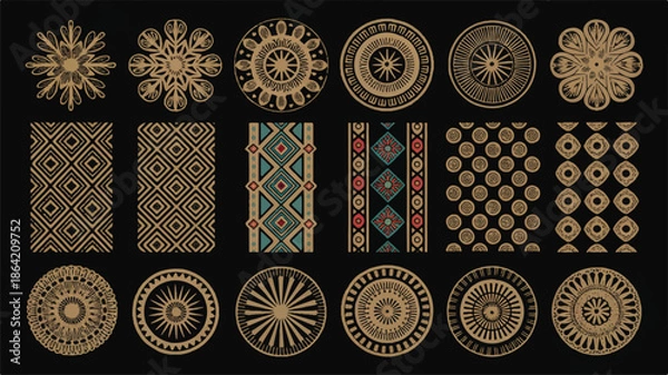 Obraz Collection of various ornate circular and rectangular decorative design elements