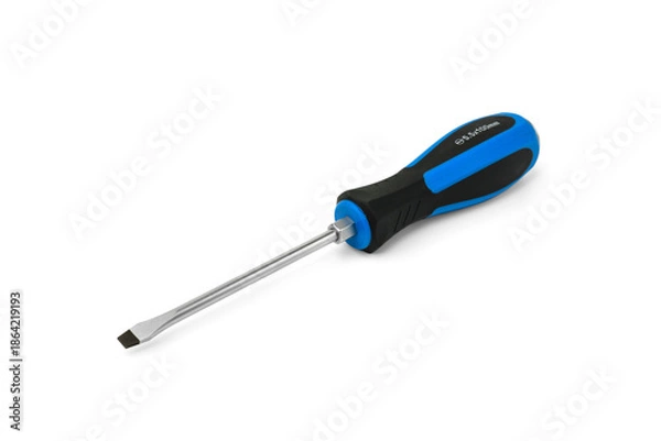 Fototapeta Blue impact flat screwdriver isolated on white background.