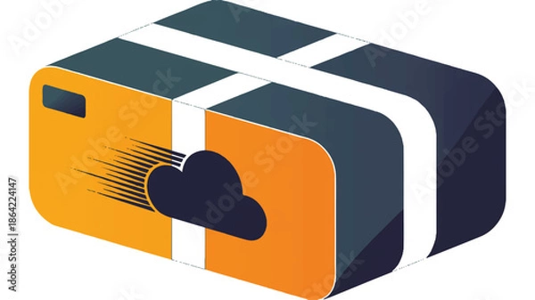 Obraz Isometric parcel with cloud and motion lines on side  package delivery concept