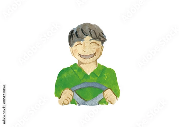 Obraz 車を運転している笑顔のシニアの男性