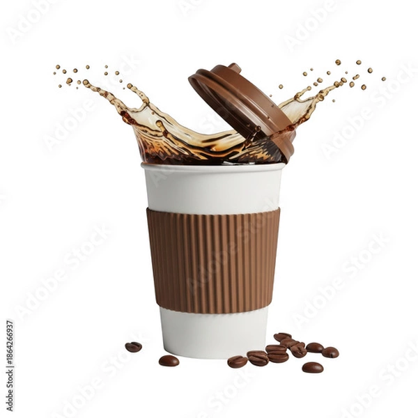 Obraz Coffee cup with splashing beverage