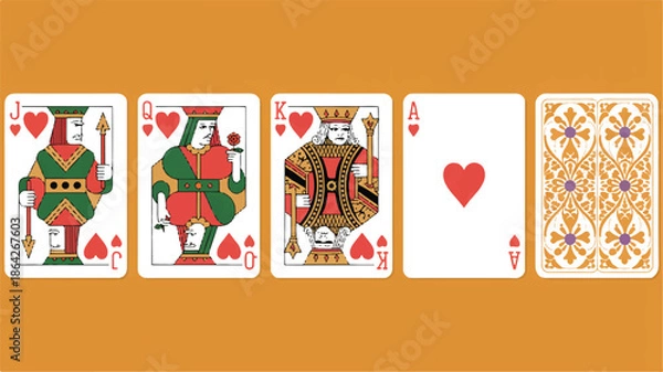 Obraz four playing cards on orange background