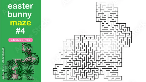 Obraz Easter Bunny Maze for Kids, Rabbit Shaped Labyrinth Puzzle with Solution