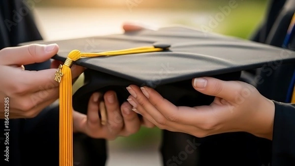 Obraz Hands holding graduation cap
