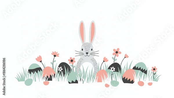 Obraz Easter Bunny in Spring Garden with Eggs