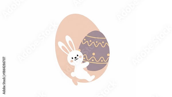 Obraz Cute Bunny Carrying Large Easter Egg Illustration