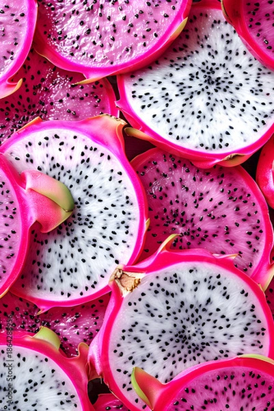 Obraz Sliced Dragon Fruit Pattern with Vibrant Pink Rind