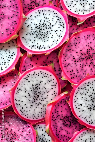 Obraz Sliced Dragon Fruit Pattern with Vibrant Pink Rind