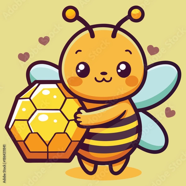 Obraz Cute Bee with Honeycomb Cartoon Vector