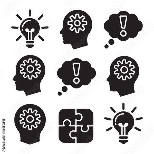 Obraz Creative Thinking and Problem Solving Icons Set – Idea, Brain, Puzzle Concept Vector