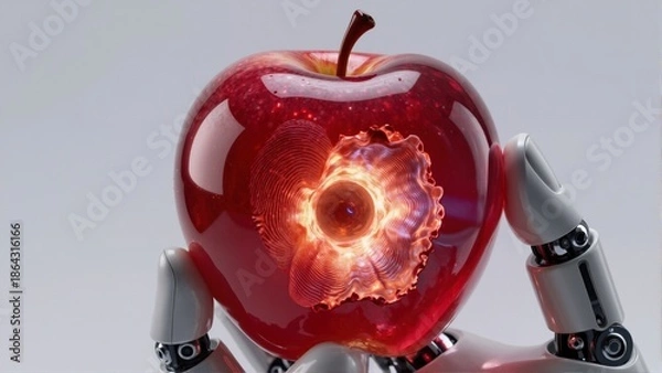 Obraz Futuristic Robot Holding Apple