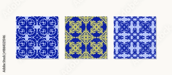 Obraz Set collection Blue decorative tile pattern with repeating geometric ornaments