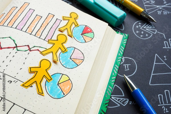 Obraz Customer figures with marketing charts. Customer segmentation and performance analysis.