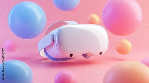 Obraz Modern Virtual Reality Headset with Colorful Bubbles Background