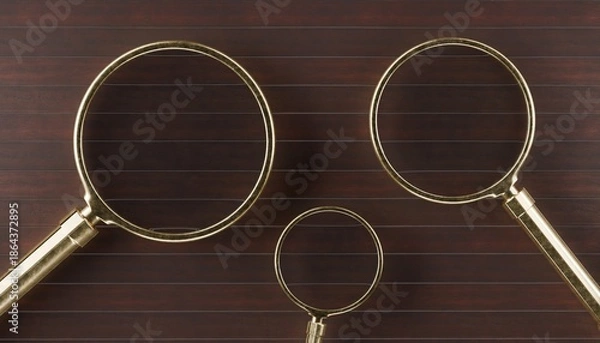 Fototapeta 3d magnifying glasses on solid wood background
