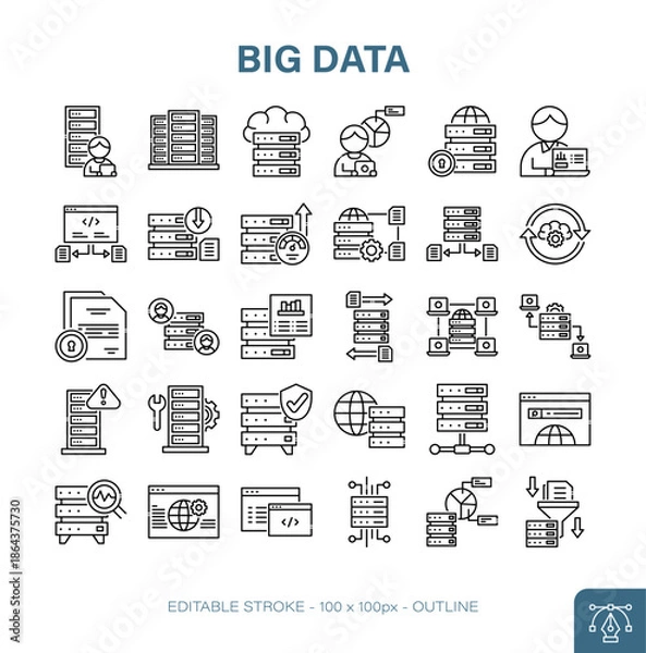 Obraz Big Data Outline Icon Vector Set for Technology Concepts