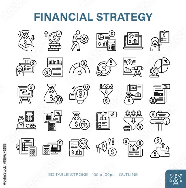 Obraz Financial Strategy Outline Icon Set Vector