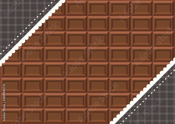 Obraz ビターチョコ風タイルとグレーチェック柄のバレンタイン背景｜A4印刷対応 高画質 横