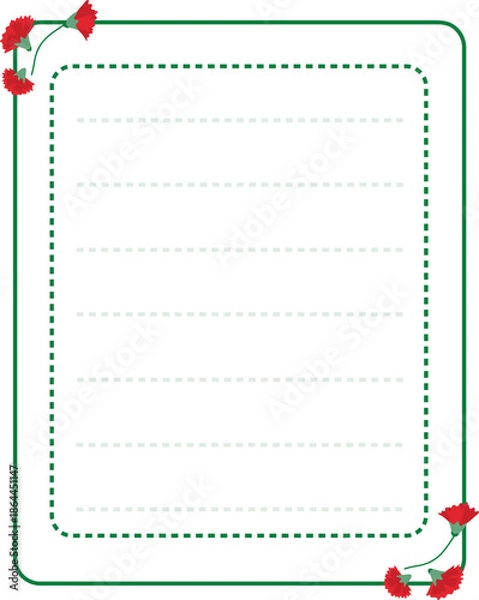 Obraz Green Curved Rectangular Carnation Frame with Dotted Note Lines