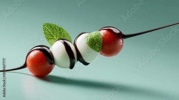 Obraz mozzarella, cherry tomato, and basil leaf