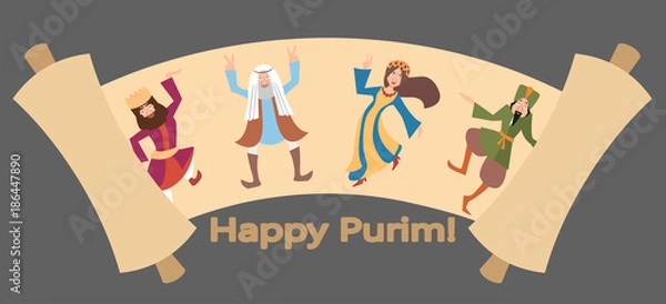 Obraz purim greetings, Megillat Ester cartoon vector