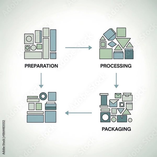 Fototapeta Infographic illustrating preparation processing and packaging workflow