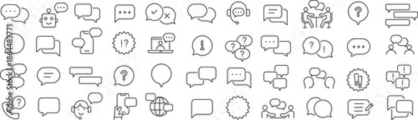 Obraz ベクターでモノクロの吹き出しに関する線画アイコンセット
