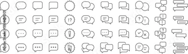 Obraz ベクターでモノクロの吹き出しに関する線画アイコンセット
