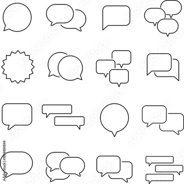 Obraz ベクターでモノクロの空の吹き出しに関する線画アイコンセット
