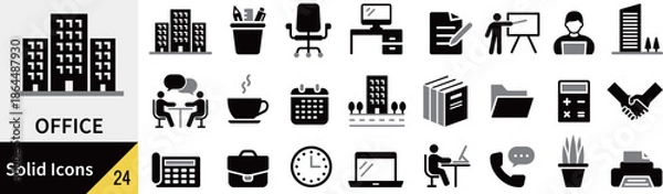 Obraz ベクターのオフィスに関するシルエットアイコンセット
