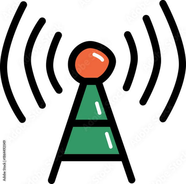 Obraz Broadcasting station with outline illustration