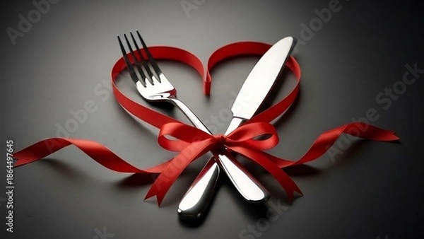 Obraz Romantic dinner setup with fork and knife