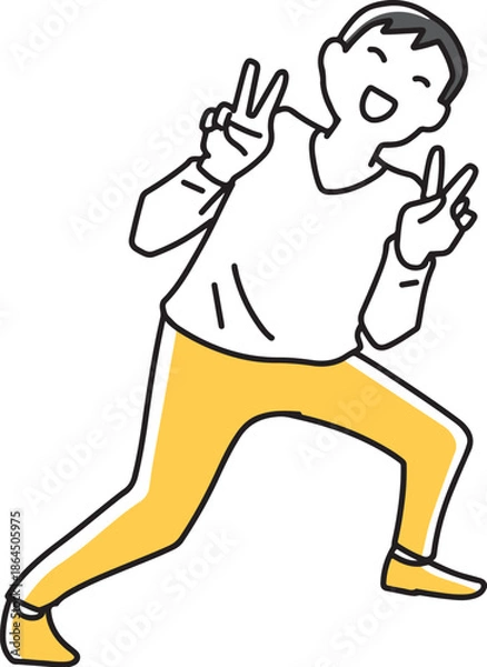 Fototapeta おちゃらけながらダブルピースする男性