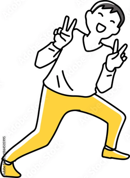 Fototapeta おちゃらけながらダブルピースする男性