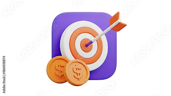 Obraz 3D Rendering: Target with Arrow and Coins