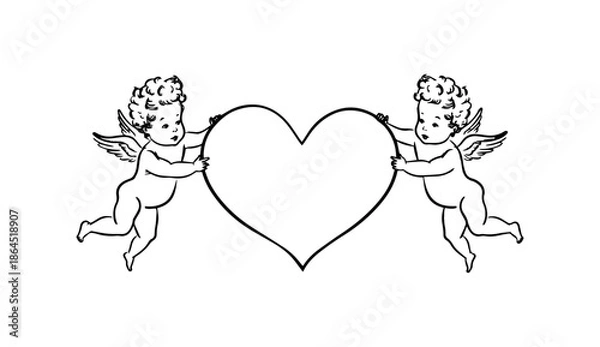 Obraz Cupid and Heart Border coloring page 