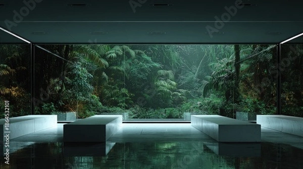 Obraz Modern Minimalist Interior Design With Forest View