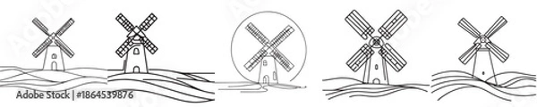 Fototapeta windmill vector style continuous line